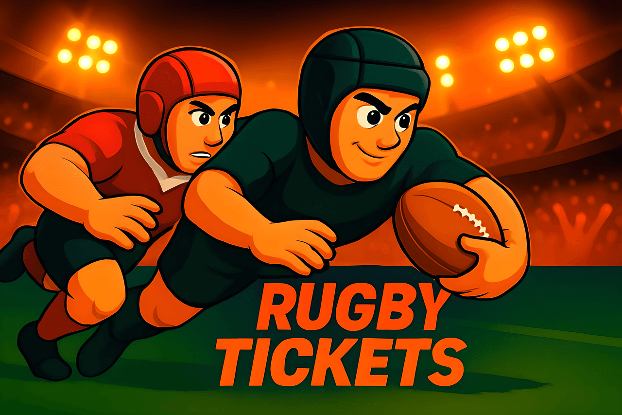 Two rugby players in red uniform running in the field while holding a ball