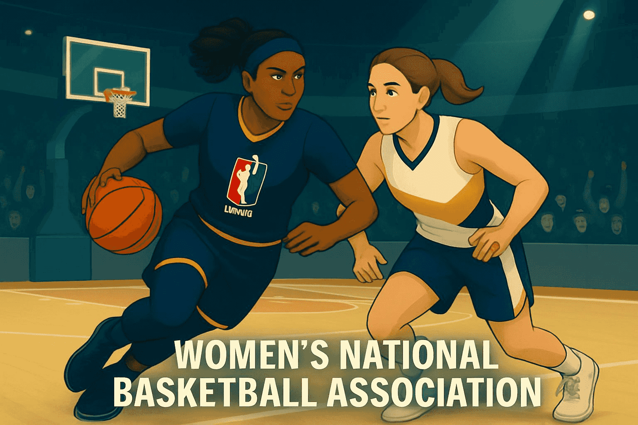 Two athletes compete in the Womens National Basketball Association during a live sports event