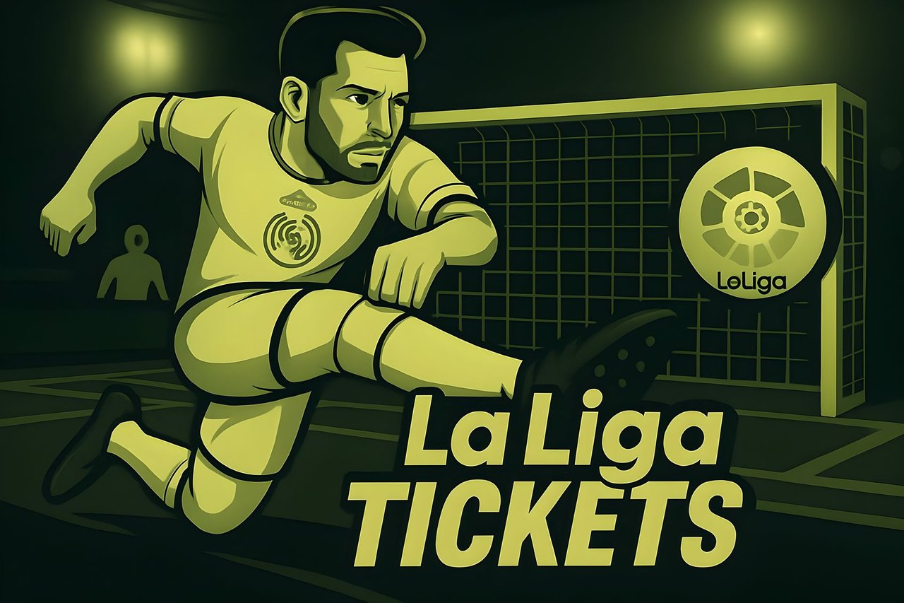 Two teams compete in the Spanish Primera División tournament in front of a large crowd in stadium