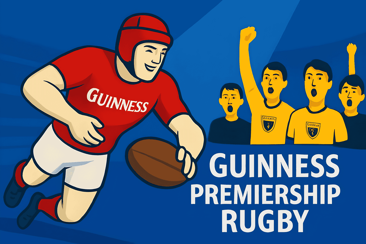 Two rugby players in red uniform running in the field while holding a ball