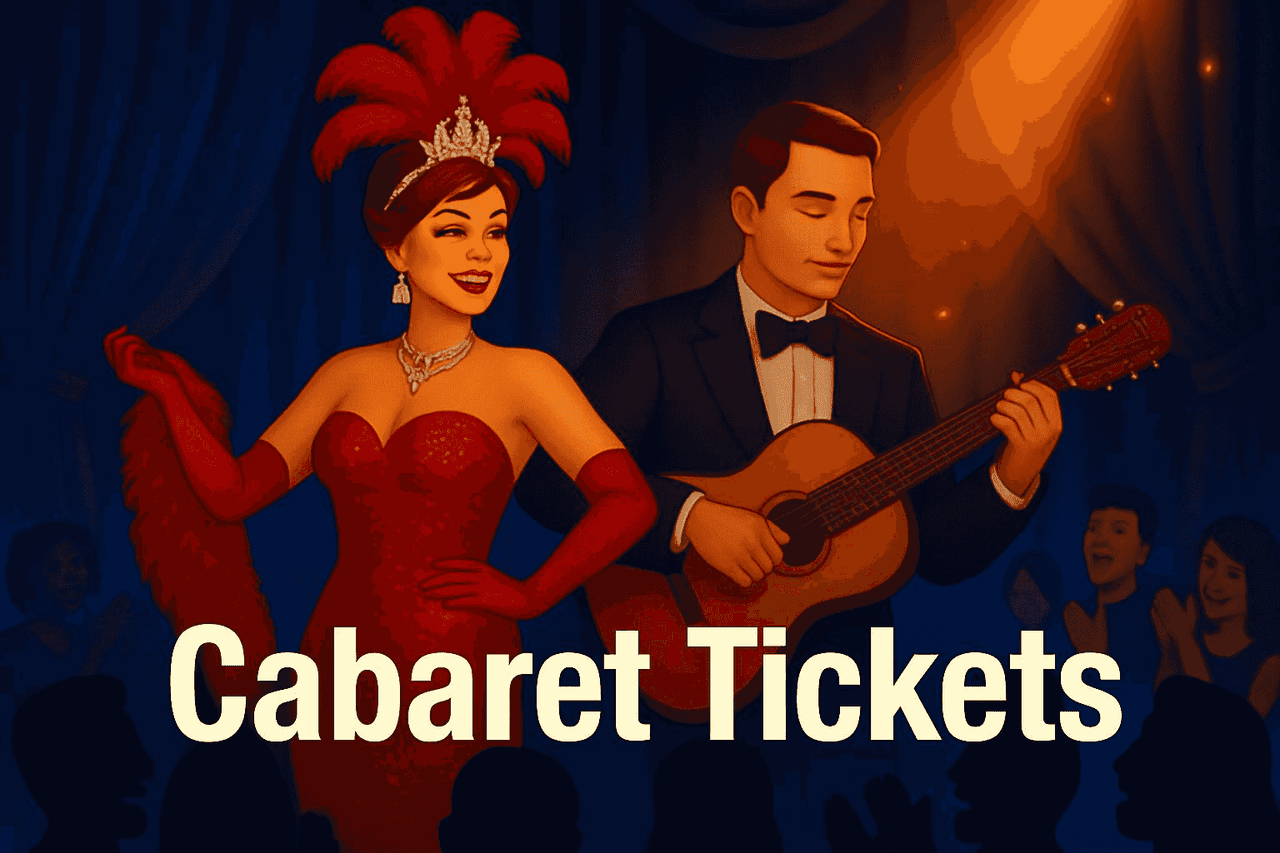 A Cabaret performer in red opera gloves and a red hat for a live theater show